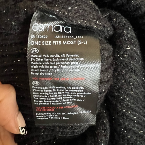 Black Scarf and Hat Set with White and Silver Glitter Accents- NWOT - Picture 6 of 7